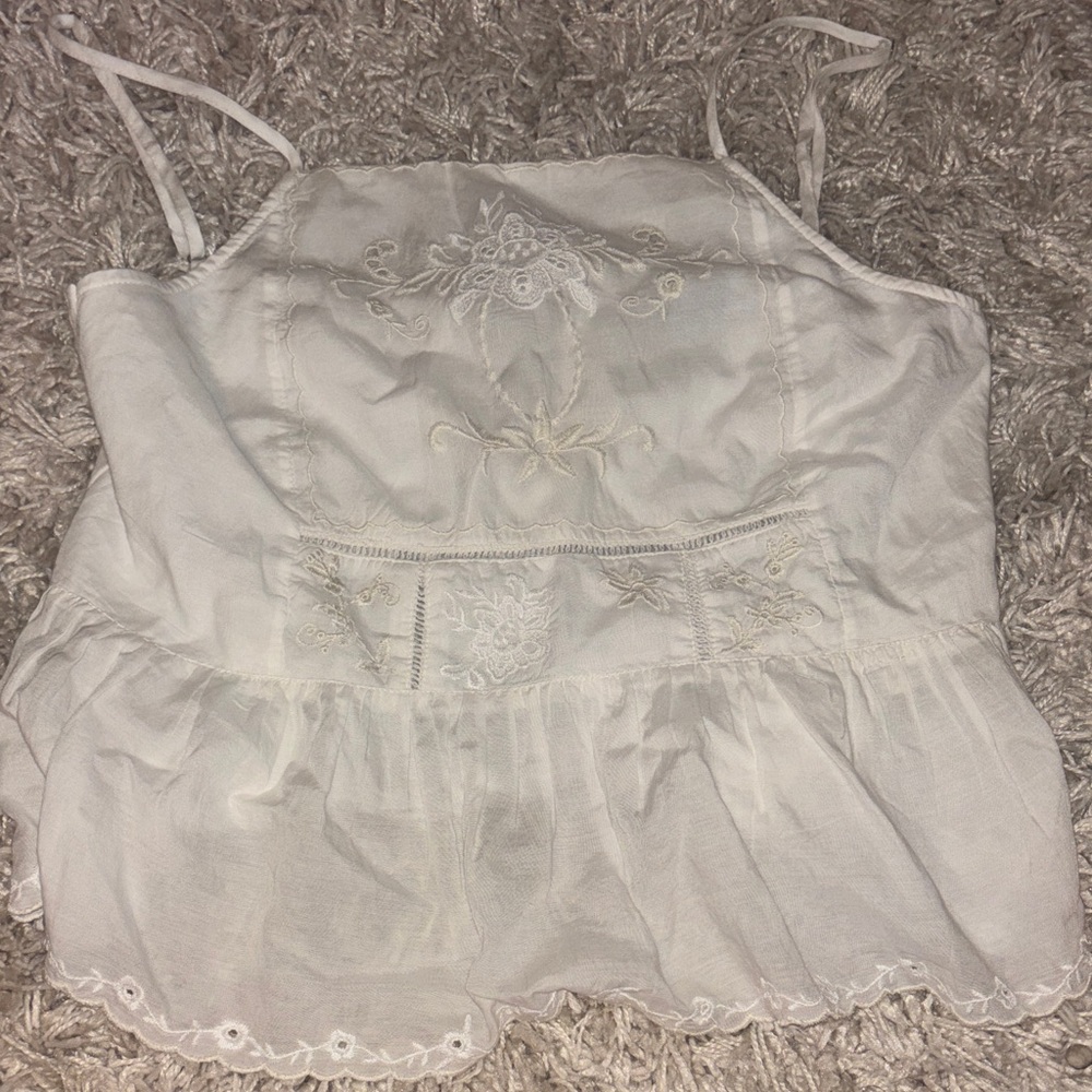 Zara White Embroidered Camisole Top
